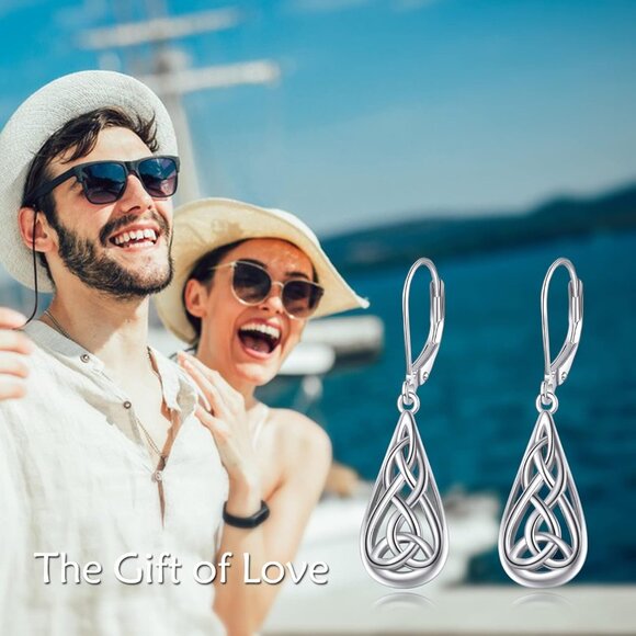 Sterling Silver Irish Celtic Knot Dangle Earrings for Women - Gift-ready, Moonst